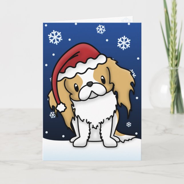 Cartão De Festividades Kawaii Red & White Japanese Chin Christmas Card (Frente)