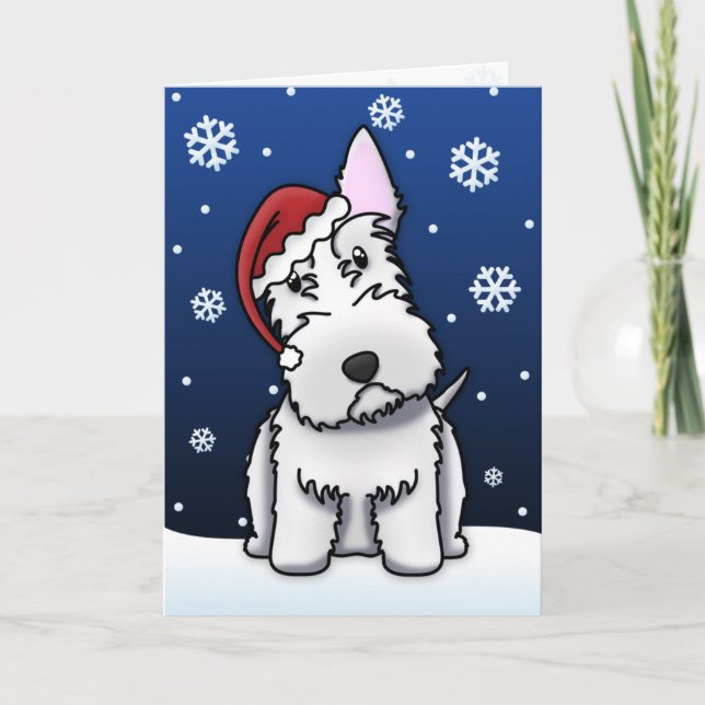 Cartão De Festividades Kawaii White Scottie Christmas Card (Frente)