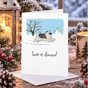 Cartão De Festividades Keeshond "Deixe Nevar!" Cachorro Fofo Natal