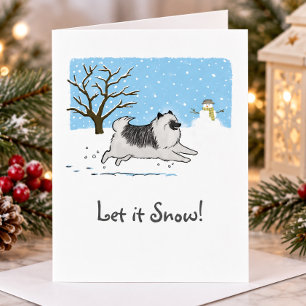 Cartão De Festividades Keeshond "Deixe Nevar!" Cachorro Fofo Natal