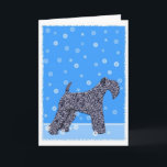 Cartão De Festividades Kerry Blue Terrier Christmas Card<br><div class="desc">Kerry Blue Terrier Christmas Card This Kerry Blue Terrier design features a Kerry stnding outside surrounded by snowflakes coming down all around him. The inside of the card says "Have a Merry Kerry Christmas and a Happy New Year!" Original artwork ©Melanie Light. This "Kerry Blue Terrier" Christmas card is customizable....</div>