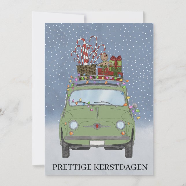 Cartão De Festividades Kerstdagen Dutch Christmas Green Fiat 500 (Frente)