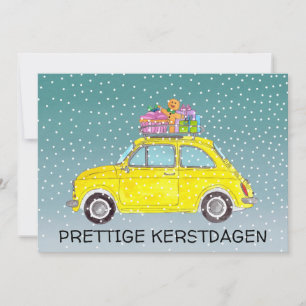 Cartão De Festividades Kerstdagen Dutch Christmas yellow Fiat 500