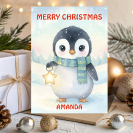 Cartão De Festividades Kids Christmas Little Penguin Magic