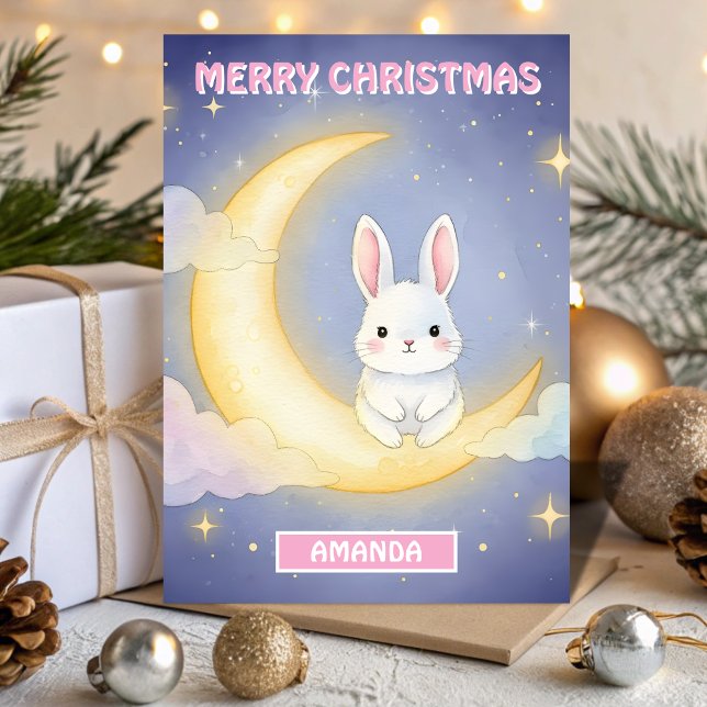 Cartão De Festividades Kids Christmas Moon Bunny Dream (Criador carregado)