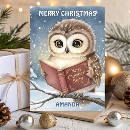 Cartão De Festividades Kids Christmas Owl Night Story