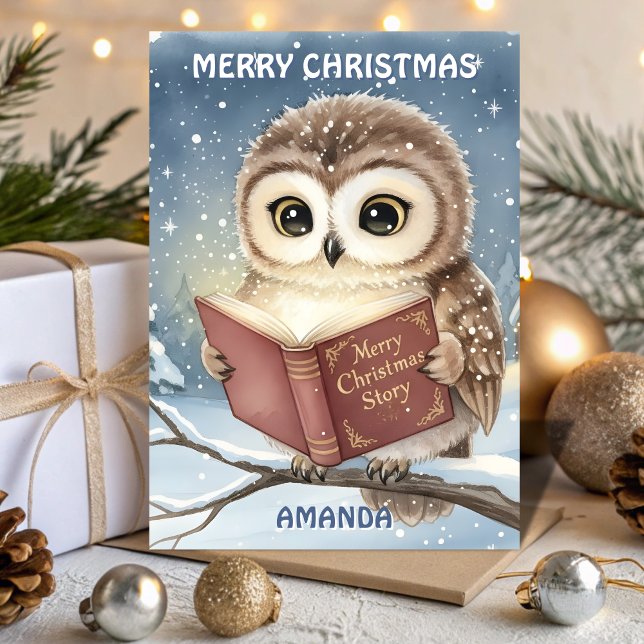 Cartão De Festividades Kids Christmas Owl Night Story (Criador carregado)