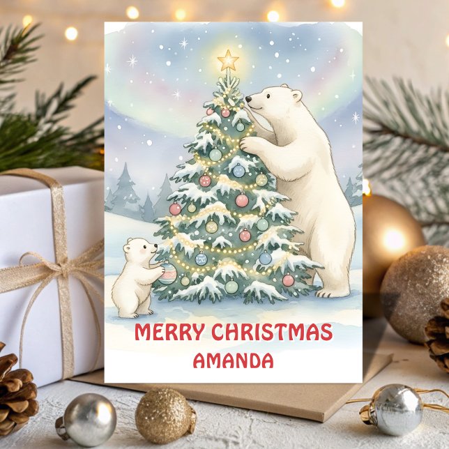 Cartão De Festividades Kids Christmas Polar Bear Family Fun (Criador carregado)