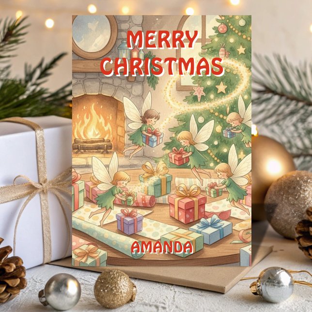 Cartão De Festividades Kids Christmas Sparkle Fairies Helpers (Criador carregado)