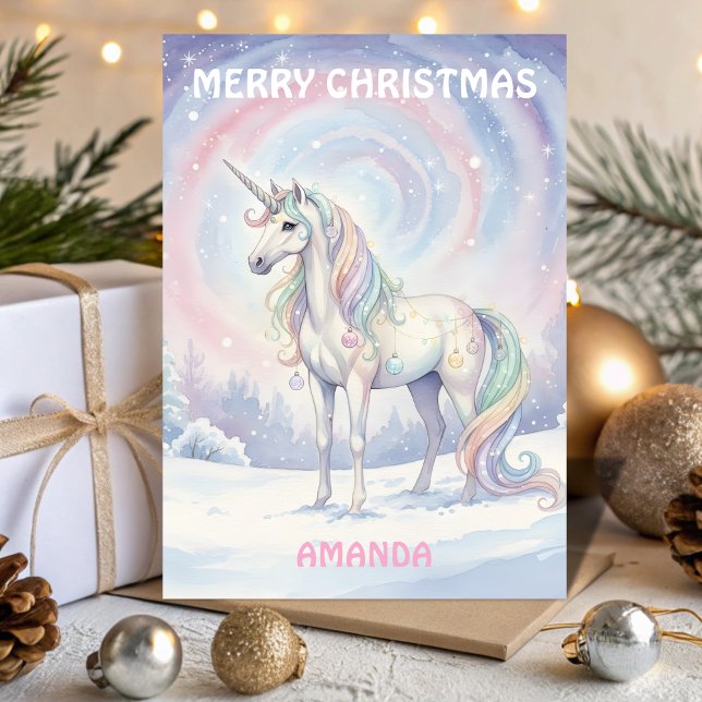 Cartão De Festividades Kids Christmas Unicorn Snowy Wish (Criador carregado)