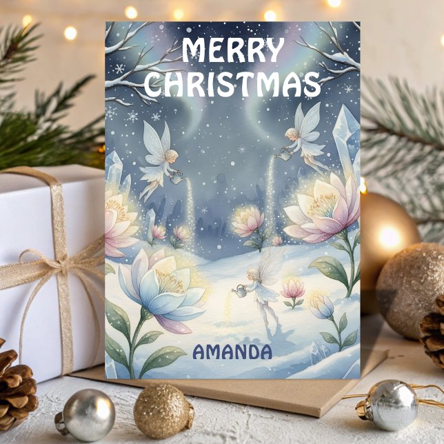 Cartão De Festividades Kids Christmas Winter Fairy Garden (Criador carregado)