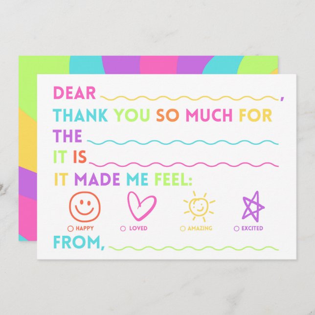 Cartão De Festividades Kids Classroom Thank You Cards | Fill In The Blank (Frente/Verso)