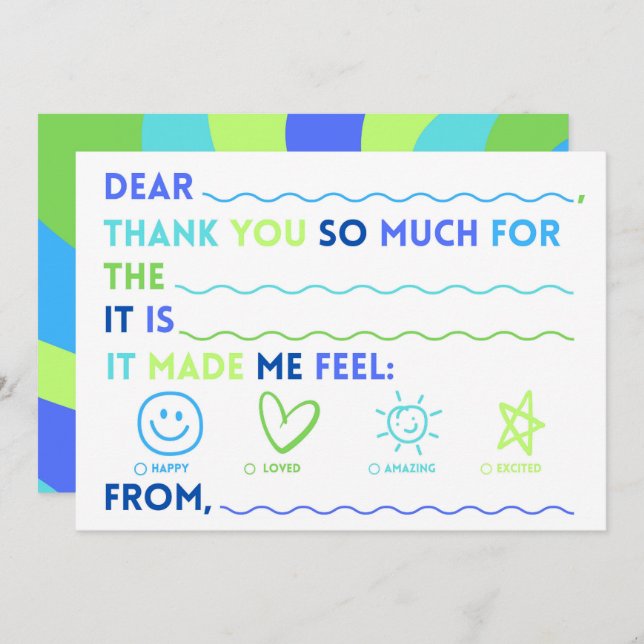 Cartão De Festividades Kids Classroom Thank You Cards | Fill In The Blank (Frente/Verso)