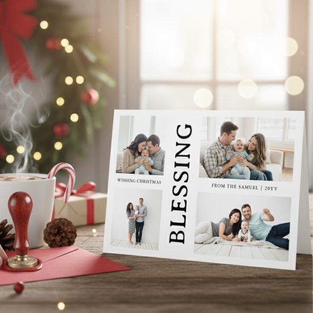 Cartão De Festividades Kid's First Christmas Family Photo Script  (Criador carregado)
