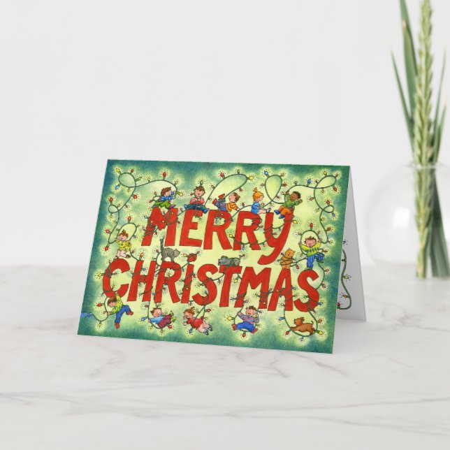 Cartão De Festividades Kids in Christmas Lights - Christmas Greeting Card (Frente)