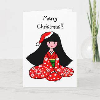 Cartão De Festividades Kimono Girl Christmas Cartoon Illustration