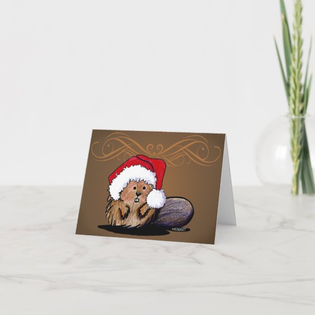 Cartão De Festividades KiniArt Beaver Christmas Card (Frente)
