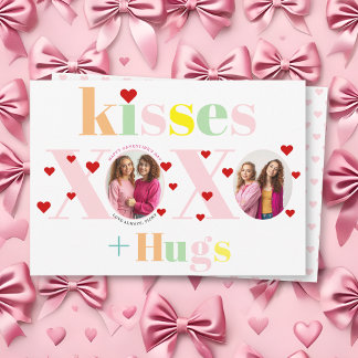 Cartão De Festividades Kisses, love, hugs typography photo Galentines Day