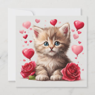 Cartão De Festividades Kit de aquarela de dia dos namorados com gatinho e