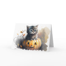 Kit de aquarela Gatinho de Halloween em uma Abóbor