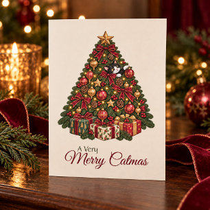 Cartão De Festividades Kit de árvore de Natal vintage Gato Alegre Catmas