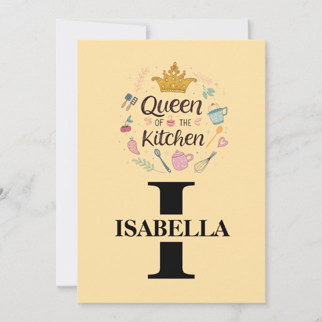 Cartão De Festividades Kitchen Queen Name Monogram Design (Frente)