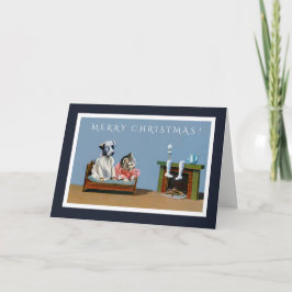 Cartão De Festividades Kitten and Puppy Wait for Santa Christmas Card