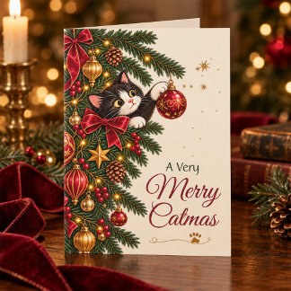 Cartão De Festividades Kitten de Natal Vintage Feliz Catmas