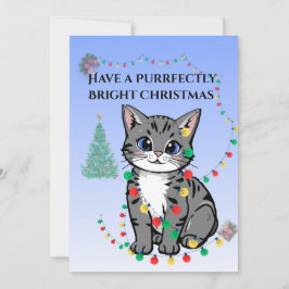 Cartão De Festividades Kitten Tangled in Christmas Light- Flat Card