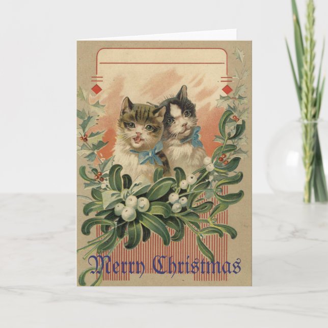 Cartão De Festividades Kitten Victorian Christmas Card (Frente)