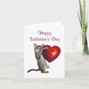 Cartão De Festividades Kitten with Big Red Heart Valentine's Card