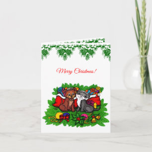 Cartão De Festividades Kitty and Puppy , Happy XMas