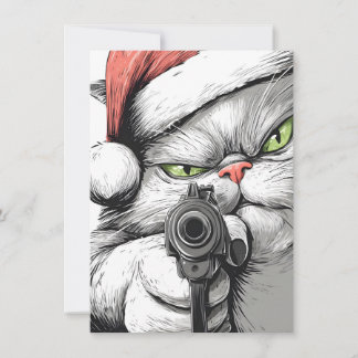 Cartão De Festividades Kitty Cat has a Gun Funny Christmas Cards
