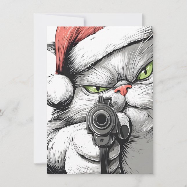 Cartão De Festividades Kitty Cat has a Gun Funny Christmas Cards (Frente)