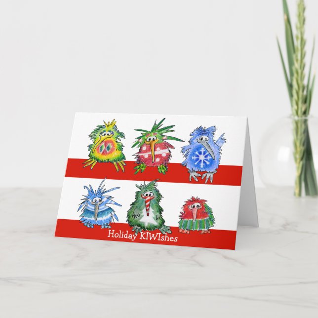 Cartão De Festividades Kiwi Birds Christmas Holiday Card (Frente)