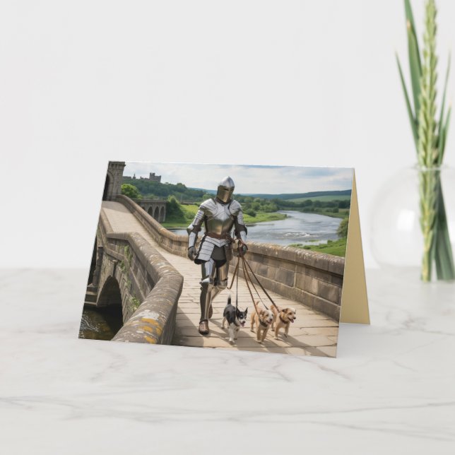 Cartão De Festividades Knight Walkin' the Dog Card (Frente)