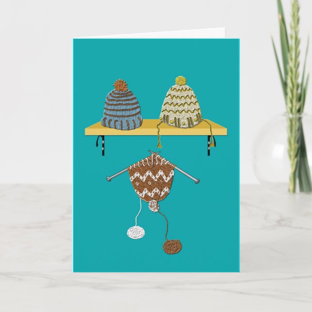 Cartão De Festividades Knitting Hats for Christmas (Frente)