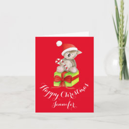 Cartão De Festividades Koala bear cute watercolor art Christmas card