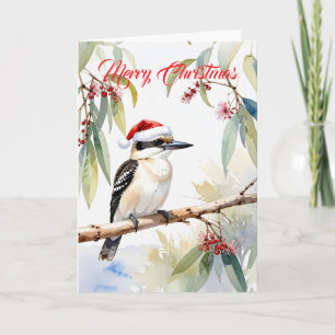 Cartão De Festividades Kookaburra australiano chapéu de Papai Noel Natal