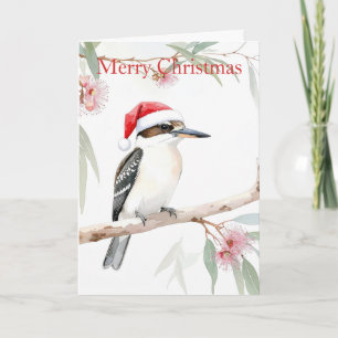 Cartão De Festividades Kookaburra australiano chapéu de Papai Noel Natal 