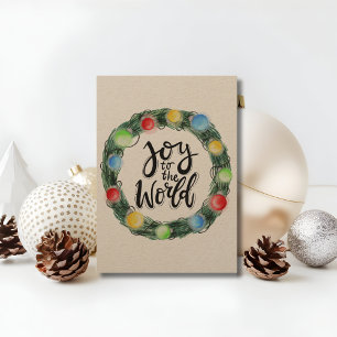 Cartão De Festividades Kraft Paper Joy to the World Wreath