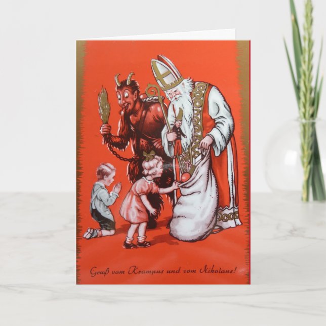 Cartão De Festividades Krampus and St. Nicholas Card (Frente)