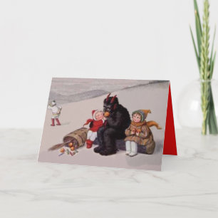 Cartão De Festividades Krampus Brincando com Crianças na Neve