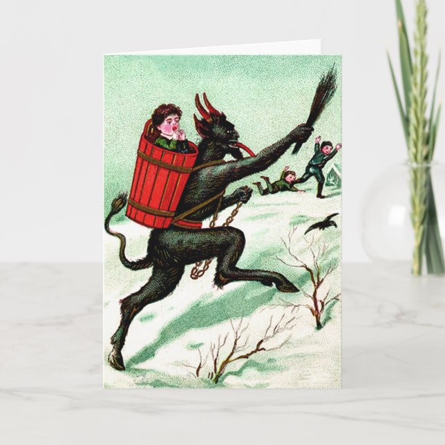 Cartão De Festividades Krampus Chasing Bad Children Winter Snow (Frente)