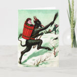 Cartão De Festividades Krampus Chasing Bad Children Winter Snow<br><div class="desc">These bad children better stop running. This Krampus print depicts Krampus chasing children in the snow. A child already caught in his sack.</div>