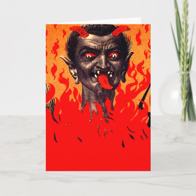 Cartão De Festividades Krampus Emergindo Do Inferno (Frente)