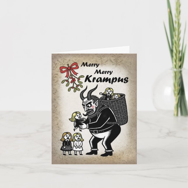 Cartão De Festividades Krampus Gordo Agarrando Garotas Natal Divertido Sa (Frente)
