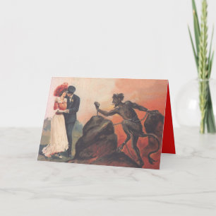 Cartão De Festividades Krampus Perseguindo Casal Corrente do Inferno