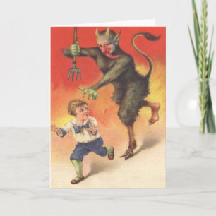 Cartão De Festividades Krampus perseguindo criança