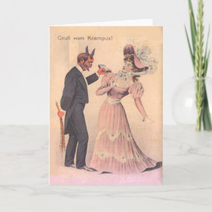 Cartão De Festividades Krampus Propondo Casamento à Mulher